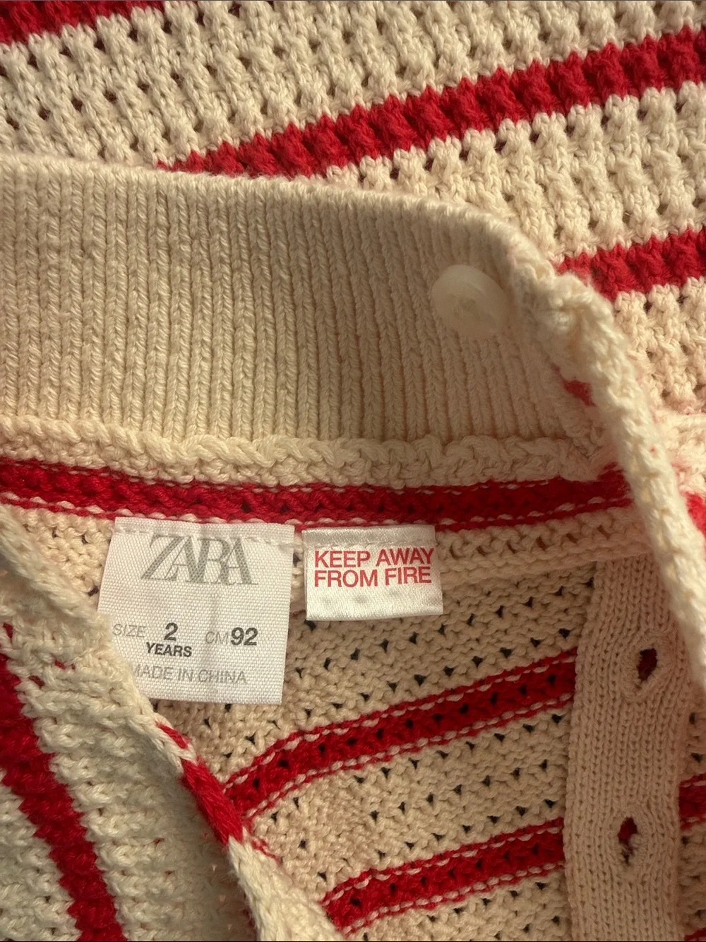 Zara Cream and Red Striped Crochet Kids One-Piece